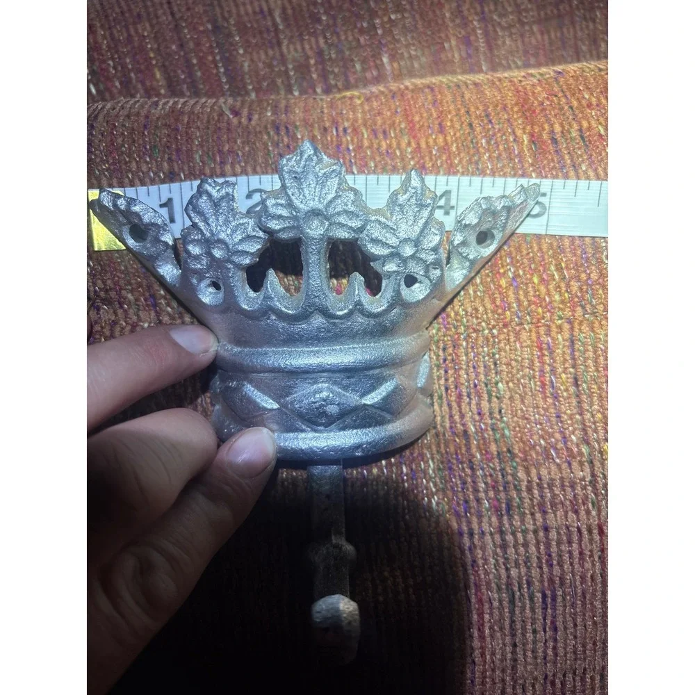 Vintage Cast Metal Crown Wall Hook Silver Ornate Tiara Coat Hanger Royalcore